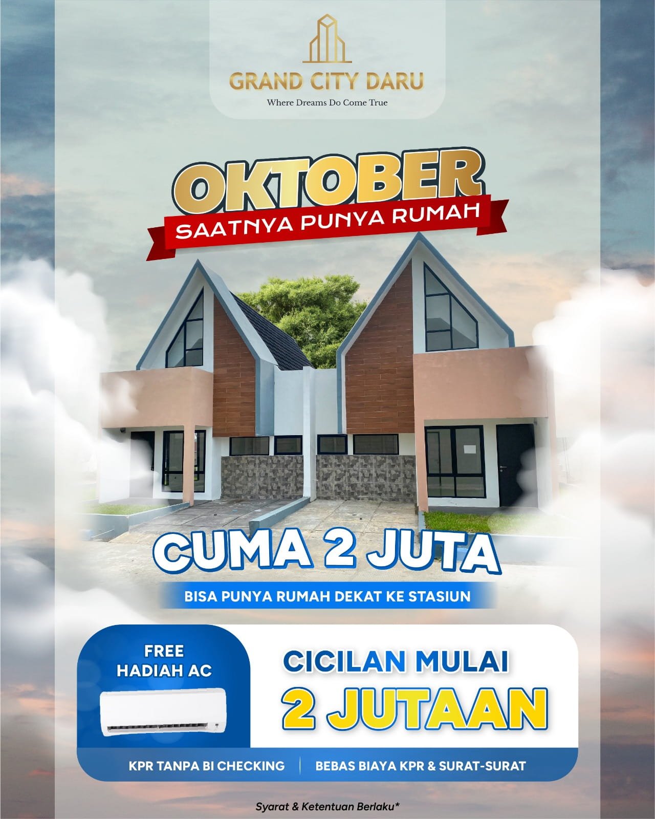 Promo rumah Grand City Daru dekat Stasiun Daru Tangerang